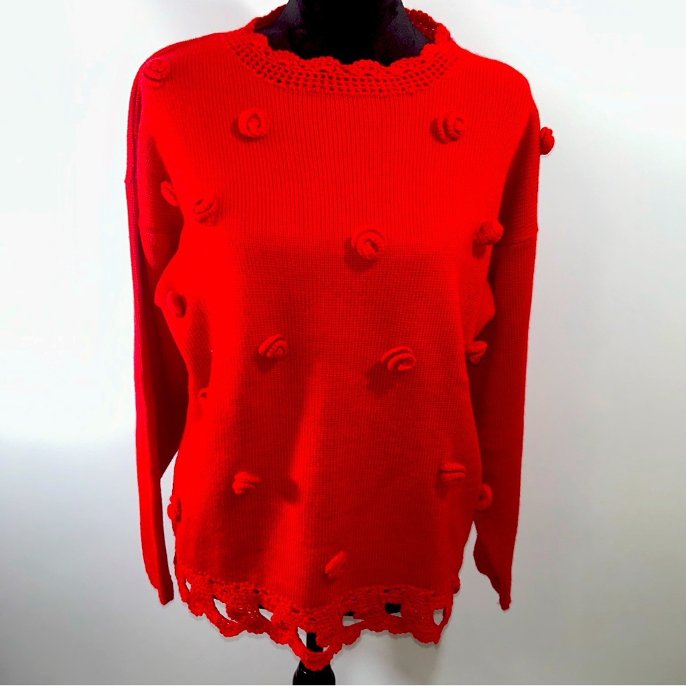 Vintage Sweater Bee Pull Over Sweater Size Sm Red 70% Acrylic 30% Wool